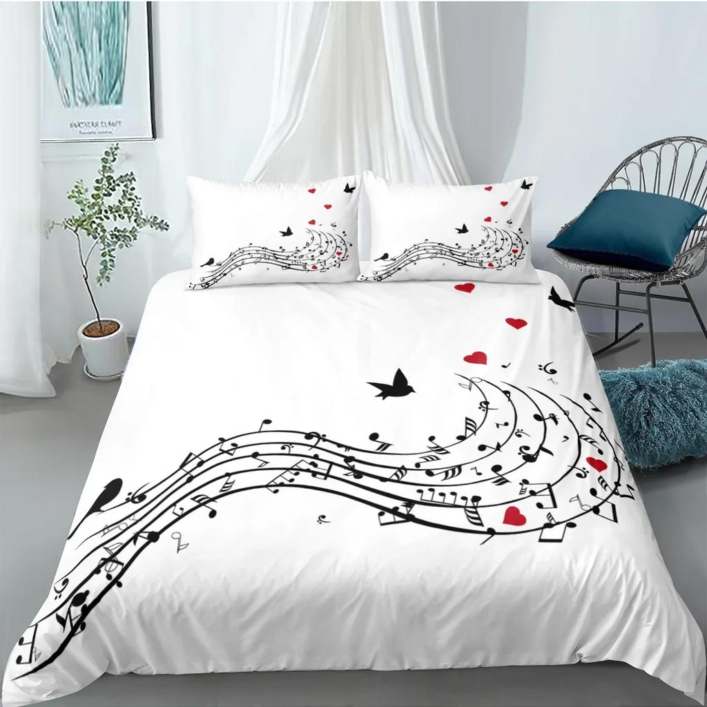 Musik Bettbezug Set, Musik mit G-Schlüssel Instrument Rhythmisches Design Queen King Twin Full Size 2/3-teiliges Polyester Bettwäscheset