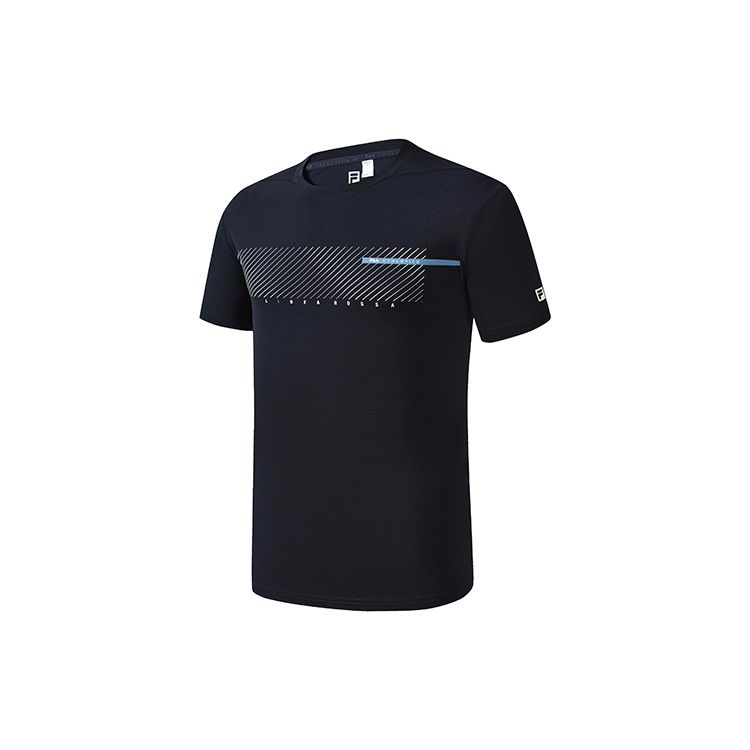 FILA Sport Minimalist Solid Color Logo Geometric Pattern Casual Knit Short Sleeve T-Shirt Men T-Shirts Royal-Blue A11M231104F-NV