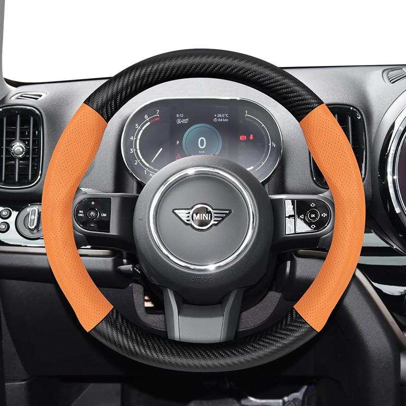 For MINI Perforated Leather & Carbon Fiber Texture Steering Wheel Cover Mini Cooper R56 R50 Countryman R60 U25 Accessories