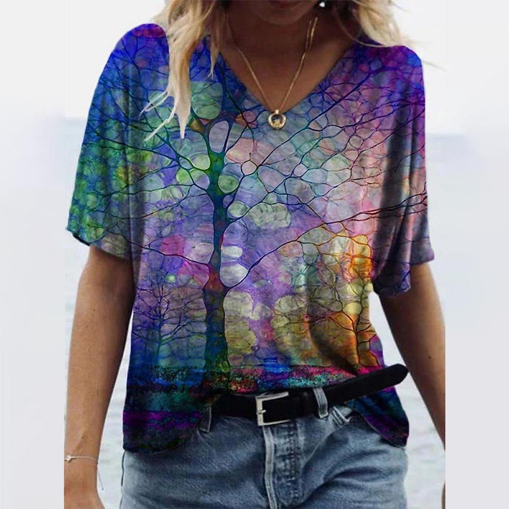 

Женская футболка летняя с V-образным вырезом для женщин повседневная модная с коротким рукавом повседневная футболка 3D принт женская одежда 5XL