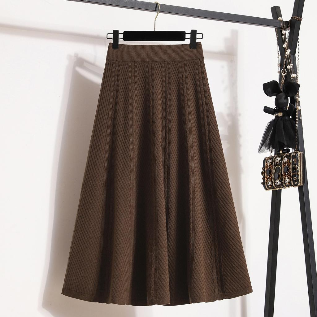 Large size women's clothing winter new fat mm knitted skirt fashionable versatile high waist thin A word big swing skirt