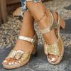 Large Size Sequined Velcro High Heel Sandals Women's New Buckle Thick Heel Fish Mouth Sandals Ebay