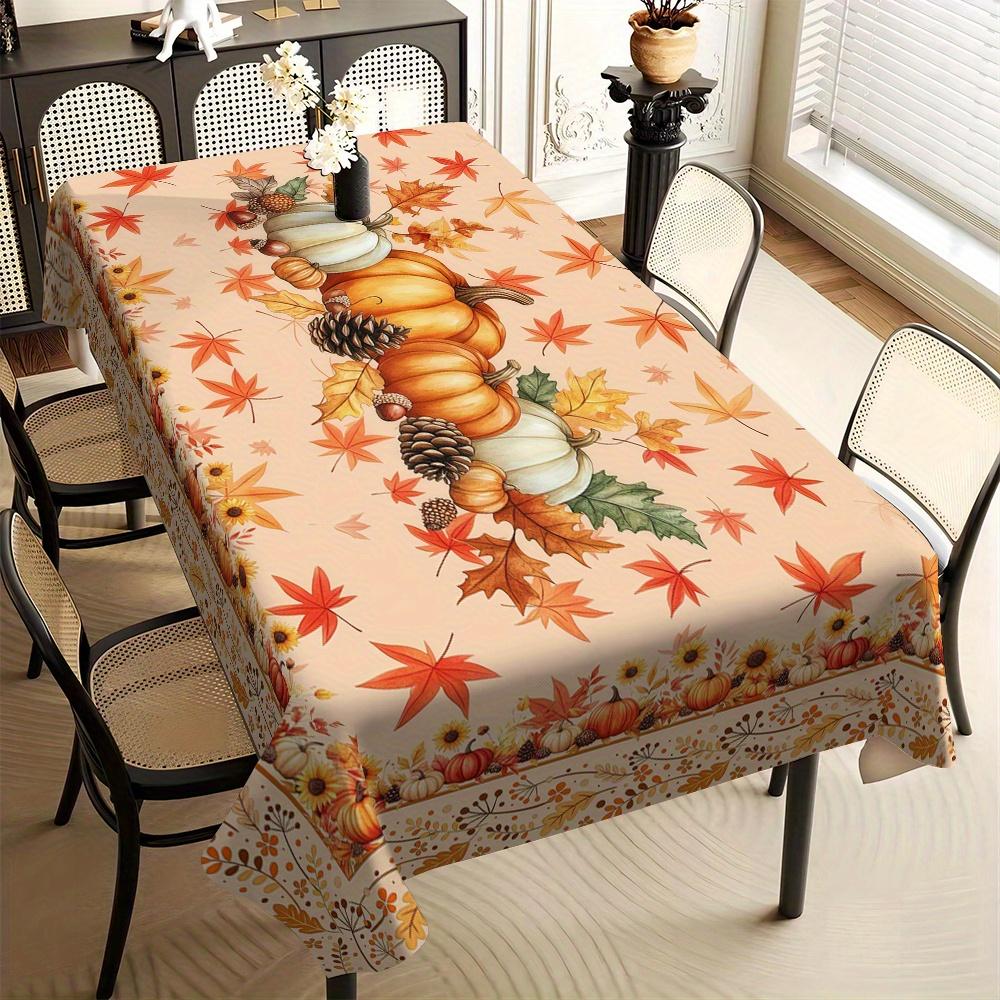 Autumn Pumpkins Maple Leaves Tablecloths for Table Decoration Fall Thanksgiving Sunflower Kitchen Dining Table Cloth Party Decor 100x145cm