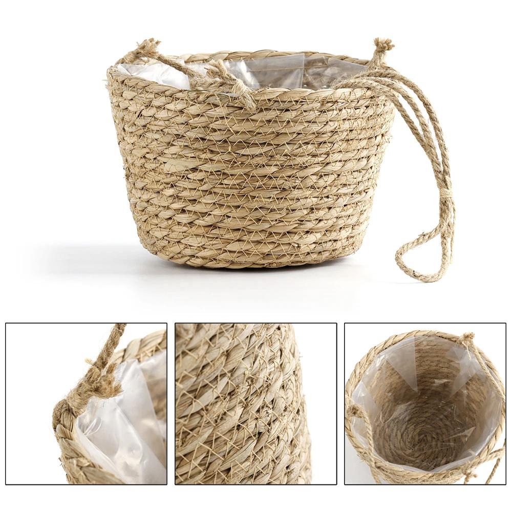Garden Straw Hanging Basket Planter Twine Woven Flower Basket Rattan Basket Hanging Orchid Pot Pot Hanging Basin