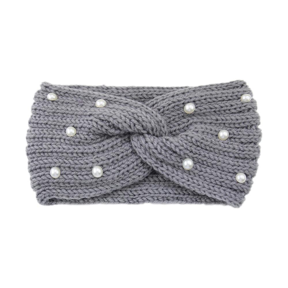 Women Wide Knitted Cross Pearl Headbands Autumn Winter New Warm Solid Hair Bands Ear Warmer Girls Elastic Sports Turban Headwrap