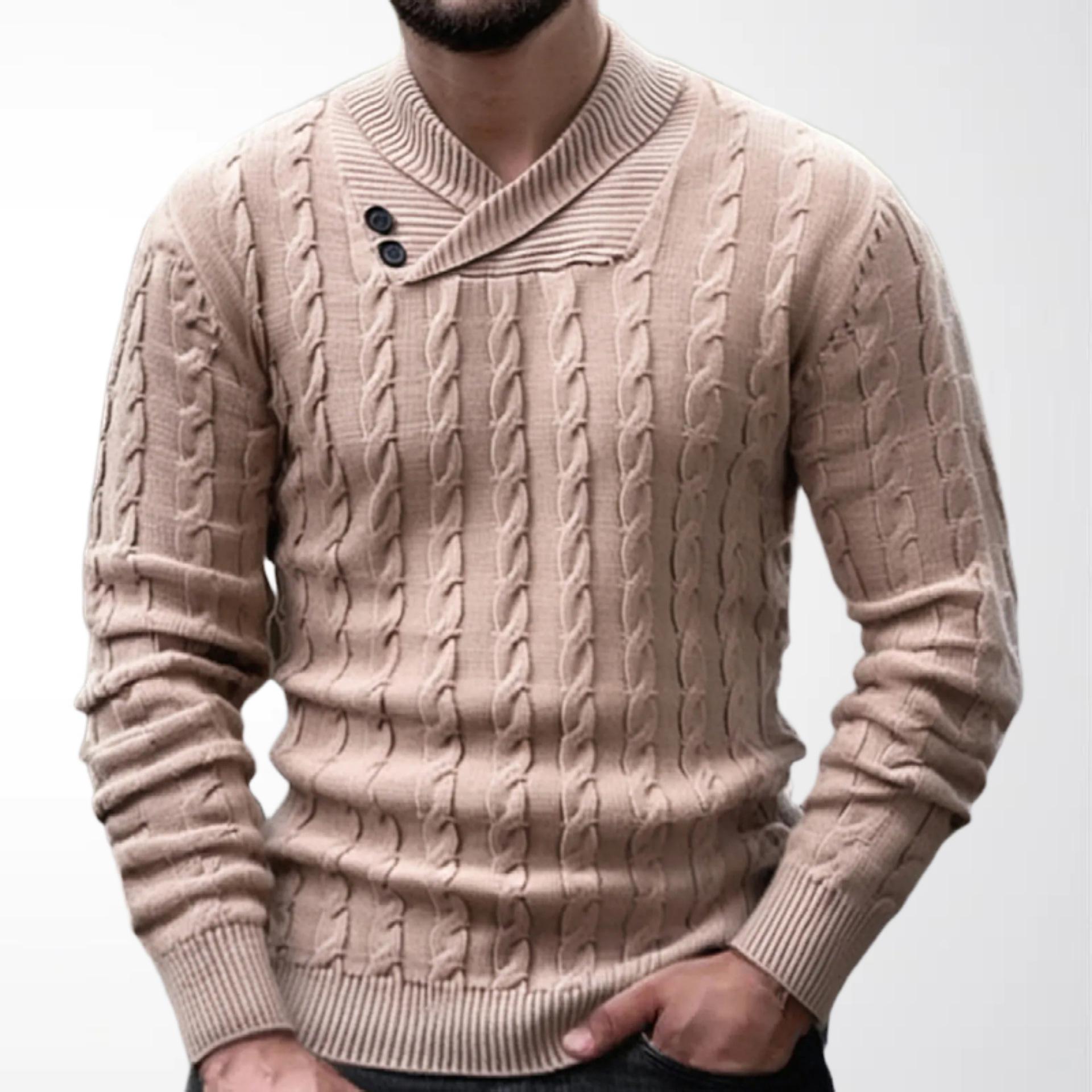 Men s Classic Cable Knit Pullover Sweater - European & American Style, Spring/Autumn, Thin Knit, Lapel Neck (SY0024) 3XL хаки