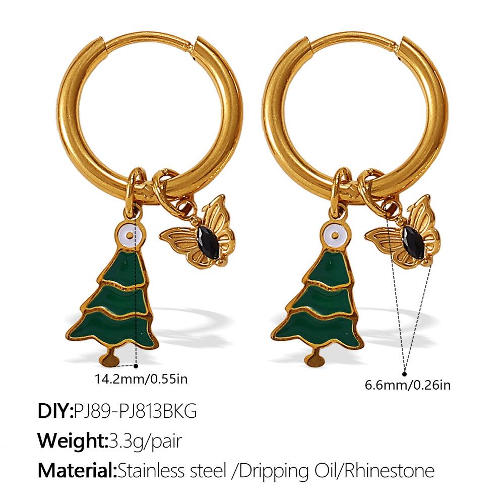 Cartoon Creative Christmas Series DIY Christmas Tree Pendant Earrings Stainless Steel Gold Plated Fashion Earrings