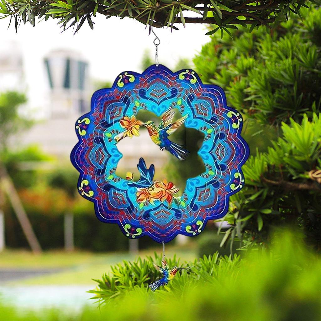 Metal Wind Spinners Hummingbird Turtle Wind Sculpture for Yard and Garden Rustic Hangable Metal Art Decor for Backyard Porch