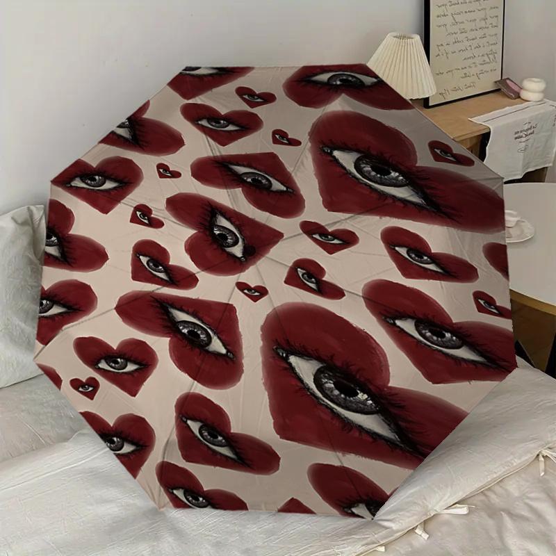 Eye catching Heart Shaped Eyes Printed Umbrella Automatic Opening&Closing,Portable Folding Design,Outdoor Use,Festival Gift for Fans,