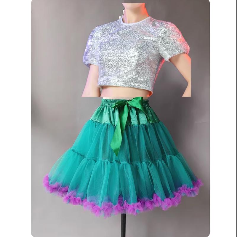 Sparkling Sequin Puffy Skirt Performance Dance Dress S