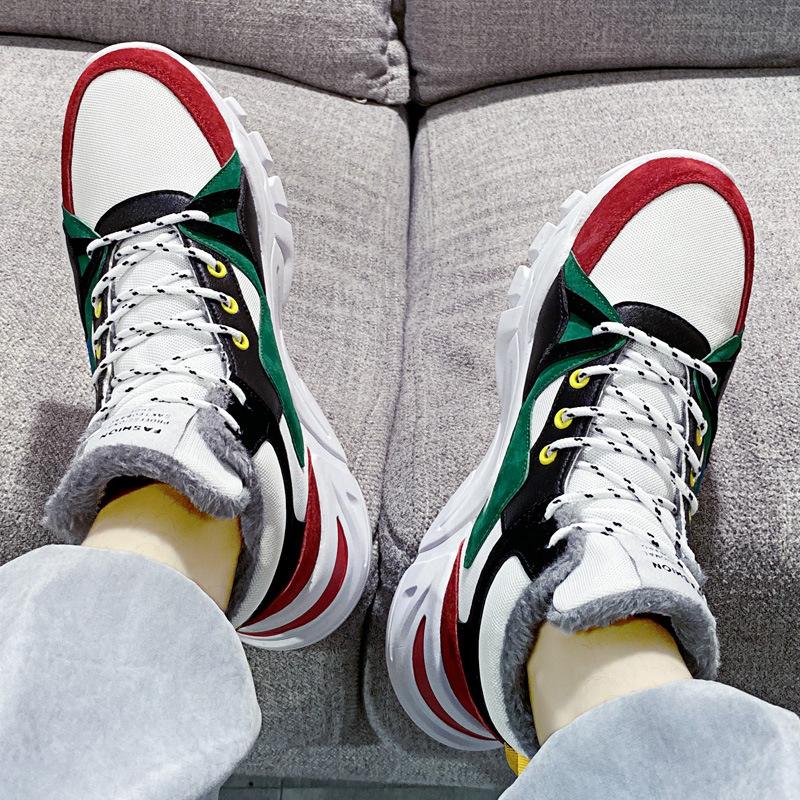 Winter Men's Shoes 2024 New Dad Shoes Velvet Warm Northeast Men's Casual Thick-soled Medium and High-top Shoes Men's