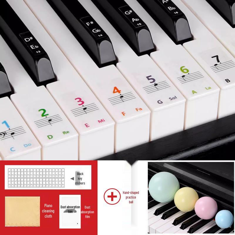 Colorful Piano Keyboard Stickers for 88, 61, and 54 Keys - Note Stickers with Numbers and Staff for Electronic Keyboards