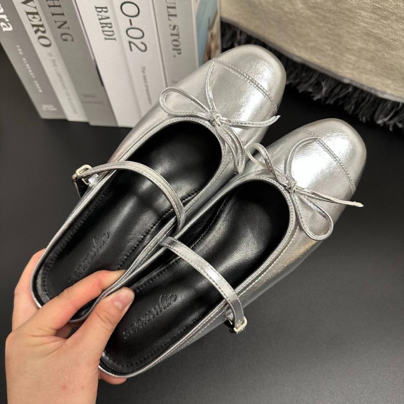 Silver half-drag inner height increase 5cm shell style Mary Jane small fashion height increase single shoes
