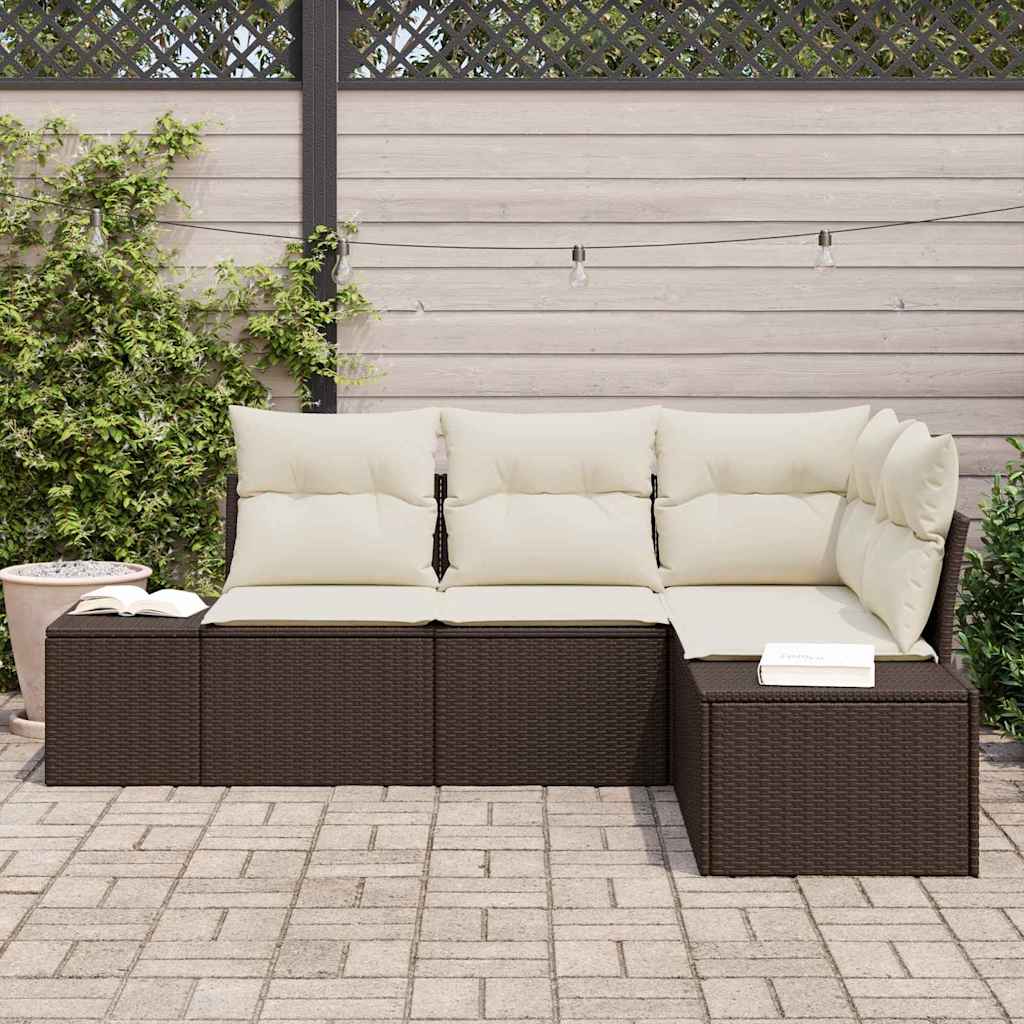 Garden Sofa Set 4 pcs Brown Poly Rattan