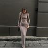 Shirring Women Classic Long Dress Autumn New Solid Long Sleeve High Collar Body-Shaping Vestidos Mujer Concise Trend Robe