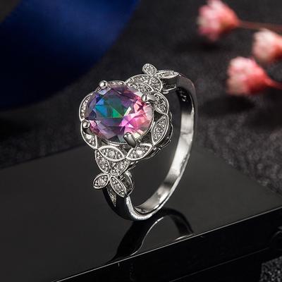Inlaid Colorful Zircon Ring Women's Bows Full Diamond Zircon Ring