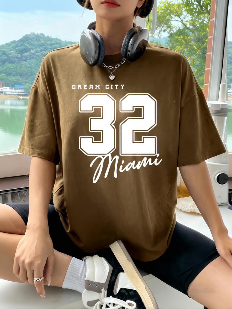 Dream City Number 32 Design Woman T-Shirts Polyester Multicolor T Shirt Hip Hop Summer Short Sleeve Y2K Breathable Clothing