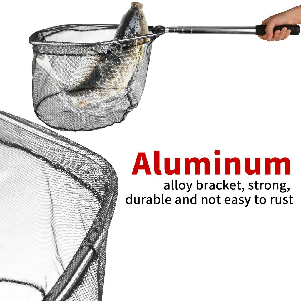 Fishing Landing Net with Telescoping Pole Handle Foldable Trout Catfish Fishing Net Extend to 155cm Freshwater Catch & Release