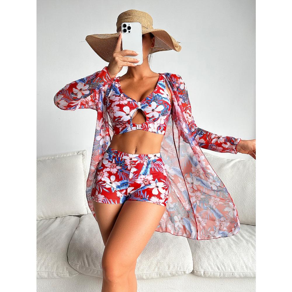 

Европейская и американская мода сексуальный высококачественный многоцветный принт женский купальник-бикини из трех частей XL