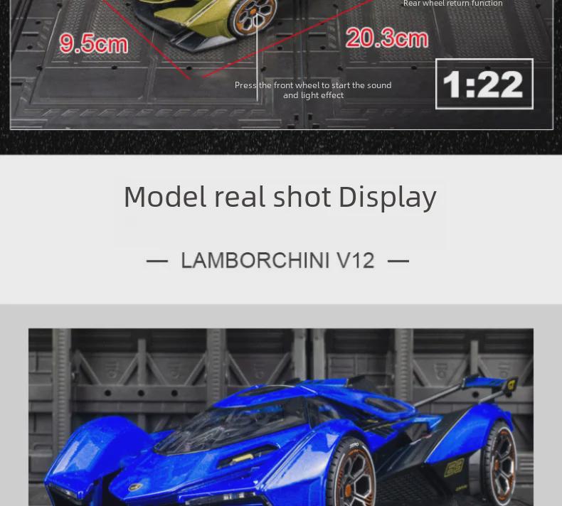 Jiaye VB24205 Lambo V12 Alloy Racing Car Model with Sound & Light Features - Toy Car for Kids and Collectors.