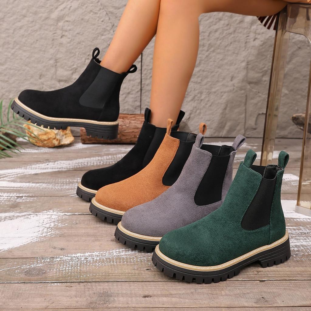 Martin Boots 2025 New Round-toe Fashion Leather Boots Matte Mid-Top Chelsea Boots Fashionable Casual Versatile Women's Boots
