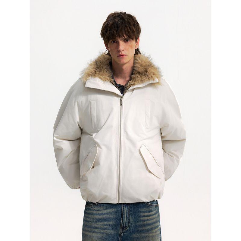 Blaexit American-Style Parka Winter Down Cotton Jacket for Men, Thickened and Warm with Fur Collar, Mountain Carving Coat