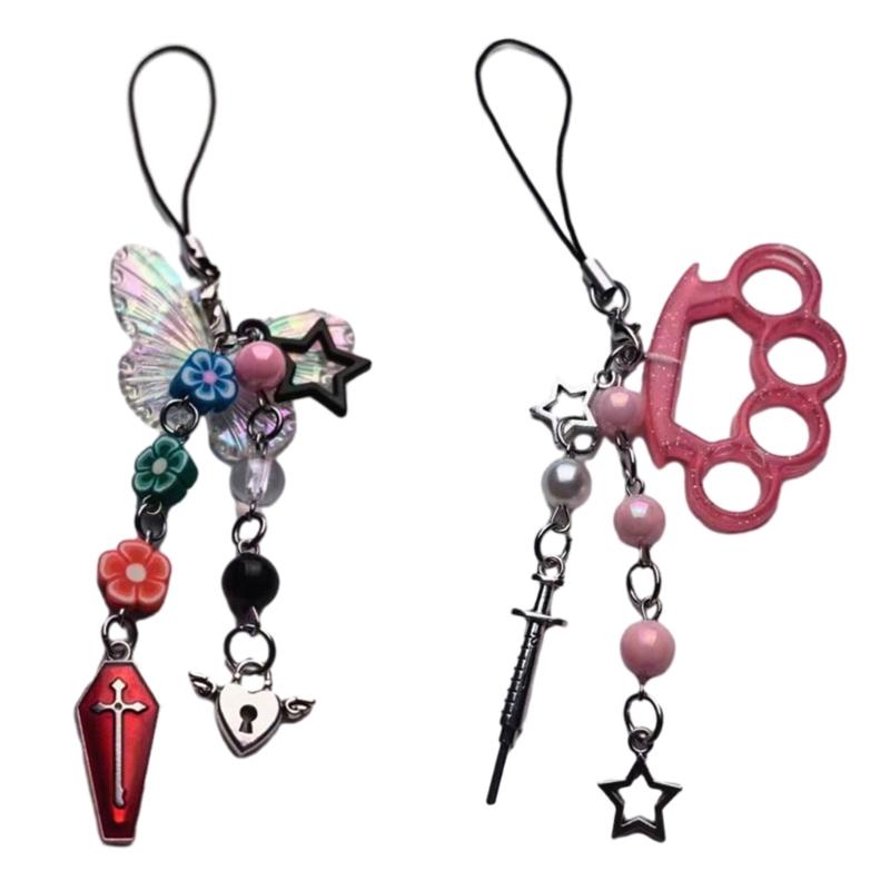 Coffin Cross Hanging Pendant Sweet Cool Phone Strap Bag Decoration Portable Y2K Style Hanging Lanyard for Girls Women