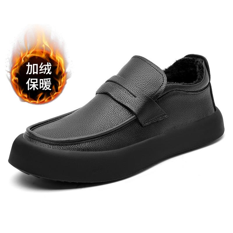 

2025 зима новая кожаная мужская обувь модная универсальная на толстой подошве бархатная теплая хлопковая обувь на одном педале повседневная обувь для скейтборда 44