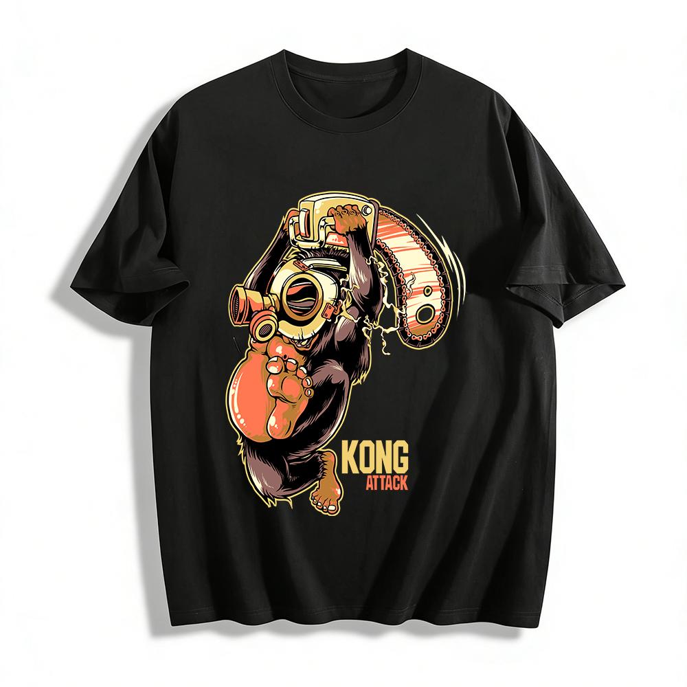 Kong Attack Chainsaw Gorilla Print Trendy Casual Short Sleeve T-Shirt Pure cotton T-shirt XXS