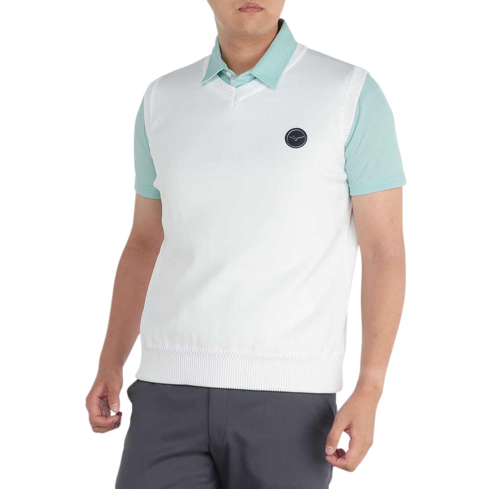 

Mizuno Light Knit Logo Jacquard Golf Vest Size L Men s (E2JCB011), White, белый