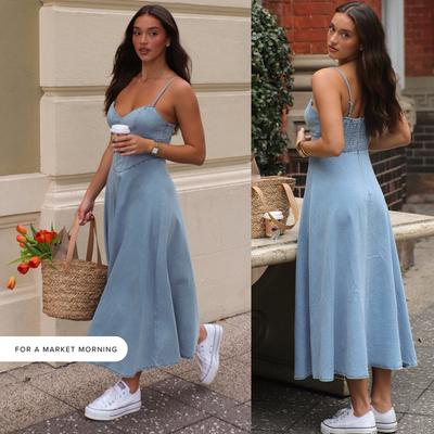 Camisola de Verão Feminina Sem Mangas Vestido Slimming Imitação Denim