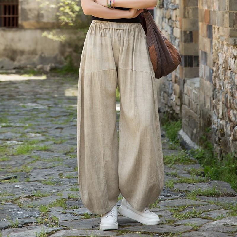 

Johnature Women Vintage Tie dye Harem Pants Elastic Waist Loose Spring Trousers Pockets Female Long Pants One Size бежевий