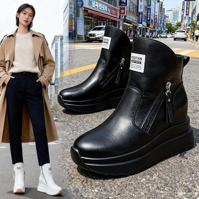 Petites chaussures montantes fines à rehausse intérieure, chaussures à plateforme pour femmes, nouvelles bottes Martin d'hiver pour les loisirs et le sport