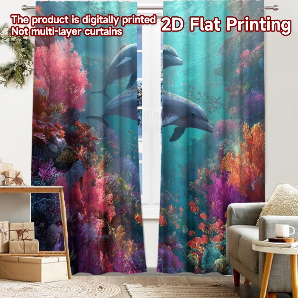 

2pcs, 2D FLAT PRINTING Curtains (Without Rod) Ocean Harmony(4) Holiday Halloween Christmas Printed Curtains Versatile Durable 52.50 × 116.00 cm 2 pcs