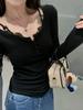 Plus Size Korean Style Women's Slimming Lace Trim T-shirt