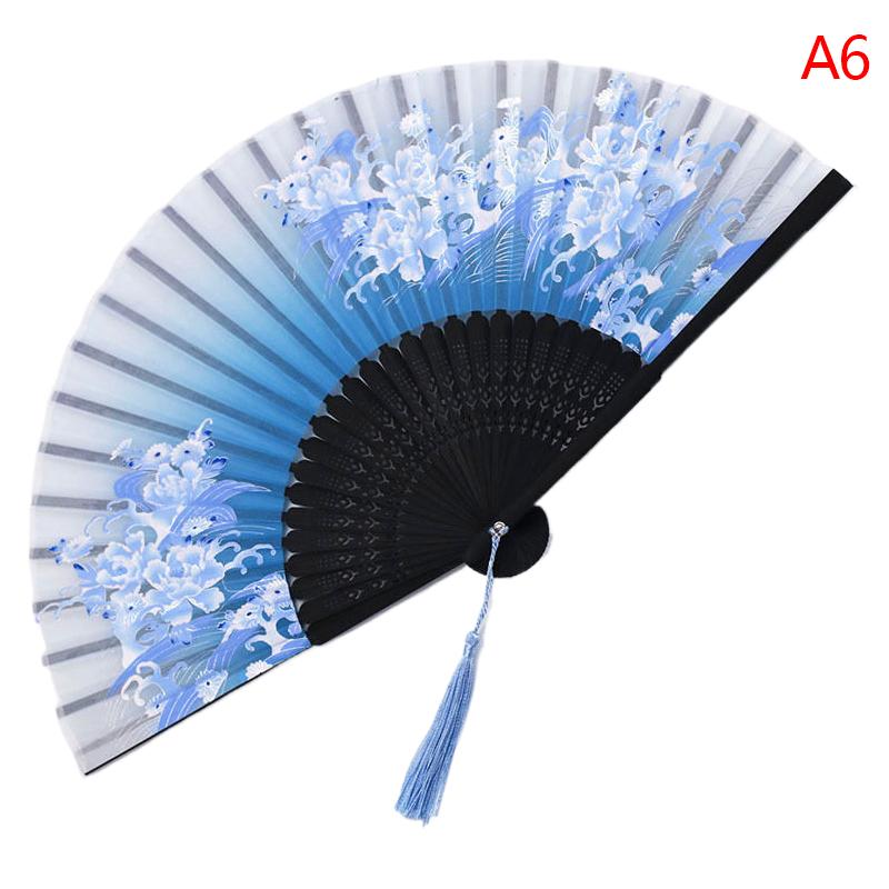 1Pc Estilo Chinês Dobrável Leque de Bambu Haste Leque de Mão Elegante Padrão de Flor Feminino Dobrável Leques Decoração de Festa de Casamento