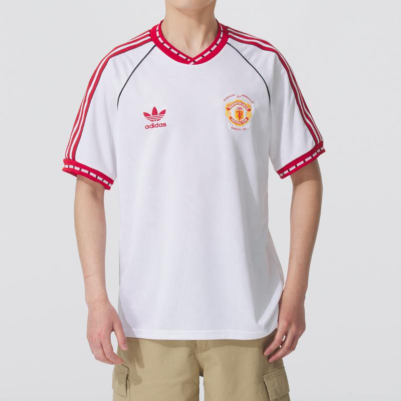adidas Originals Manchester United Logo Sports Pullover Short Sleeve Football Shirt Men Tops White JF0376