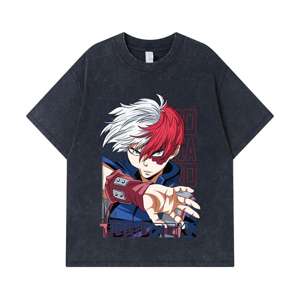 275 GSM Washed T-shirts 100% Cotton My Hero Academia V18 Todoroki Print Unisex Heavy Cotton T Shirt