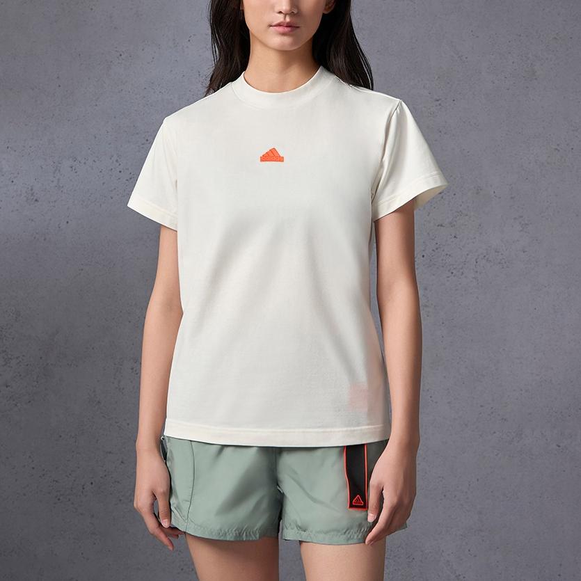 Adidas Outlets Logo Print Casual Round Neck Pullover Short Sleeve T-Shirt Women T-Shirts Han-Jade-White IS4287