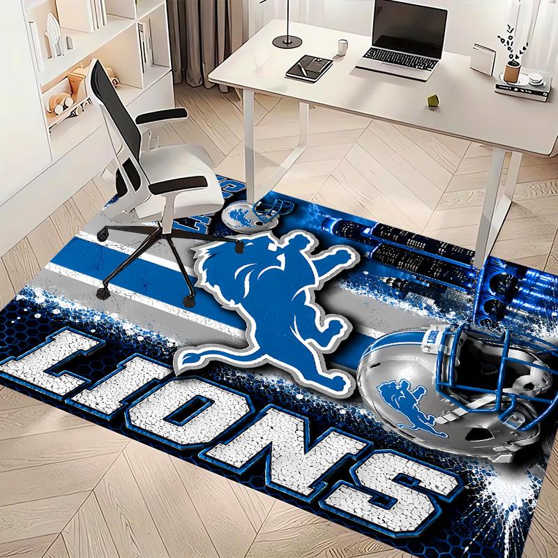 Detroit Lions logo Print Area Rug - Soft, Washable Non-Slip Indoor Mat for Office Chairs, Living Room, Home Office Decorative Rug