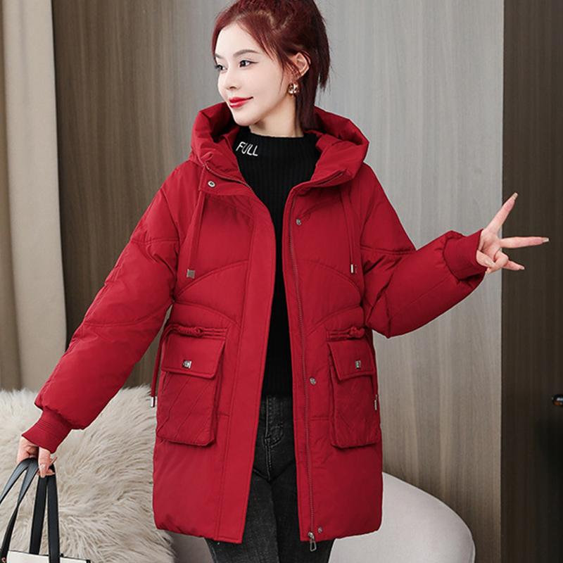 Winter Hooded Parkas Women Thicken Warm Mid Long Outwear for Woman Pockets