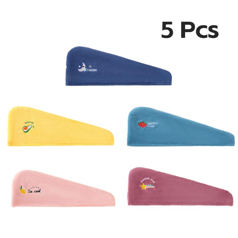 

5 Pcs Women s Hair Towel Wrap - Rainbow Embroidered Quick-Dry with Button, Soft Absorbent for Bath & Travel