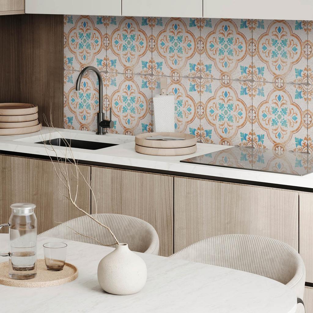 Self-adhesive vinyl panel with a pattern for the living room 120x60 cm. Decorative motif with flowers.