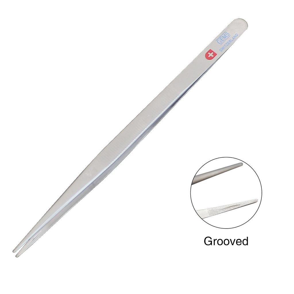 Diamond Stone Tweezers Gem and Jewelry Tweezers Stainless Steel Slide Locking Serrated Fine Pointed Tip Tweezers with Gem Slot (Straight Pointed Tip)