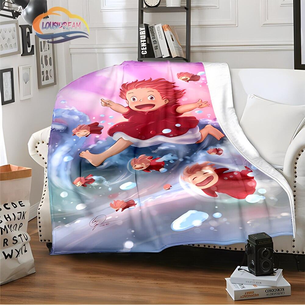 Ponyo On the Cliff Cute Cartoon Blanket Miyazaki Hayao Animation Series Blanket Four Seasons Blanket for Children and Adults