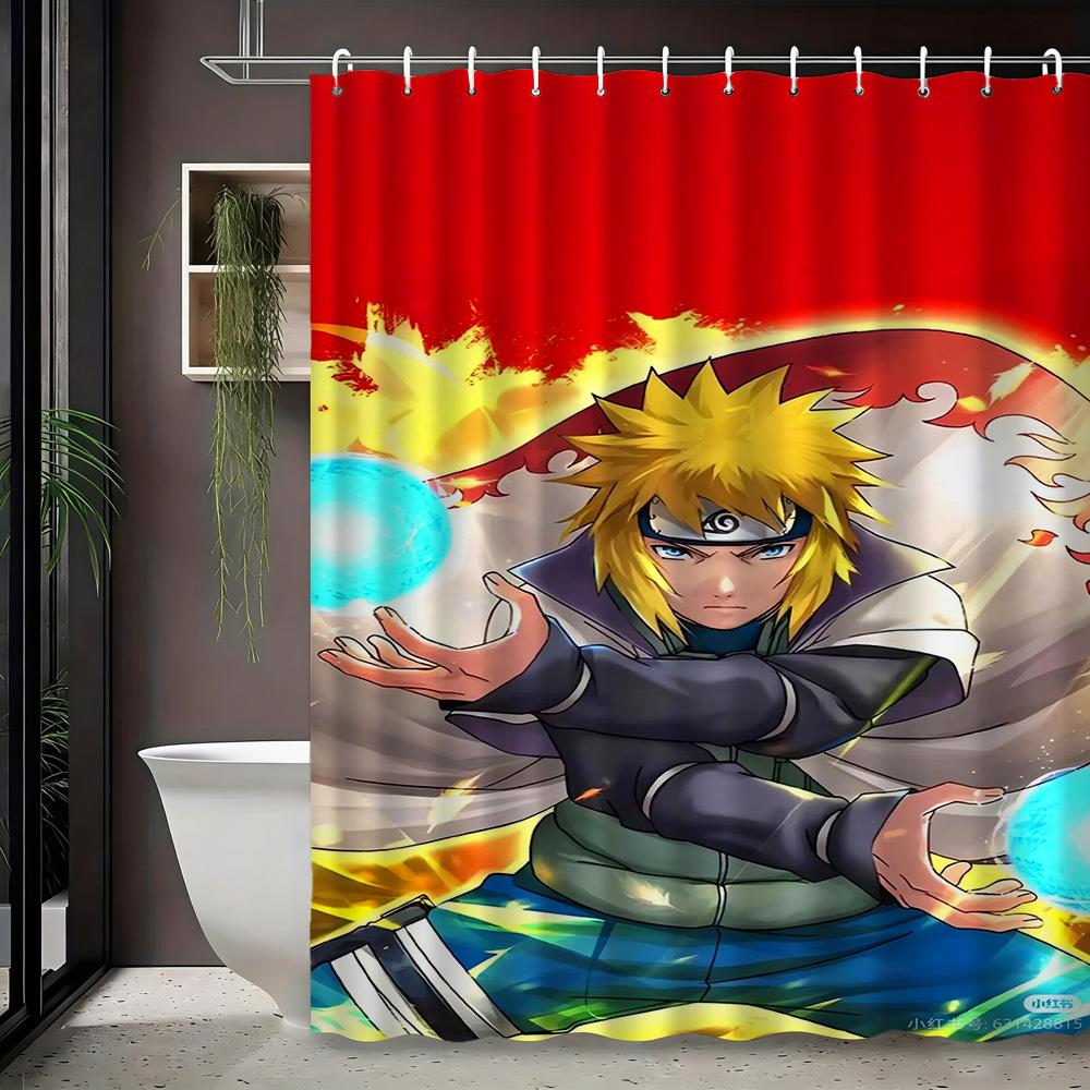 2D Flat Naruto Anime Minato Namikaze Rasengan Print Waterproof Shower Curtain For Bathroom Decor