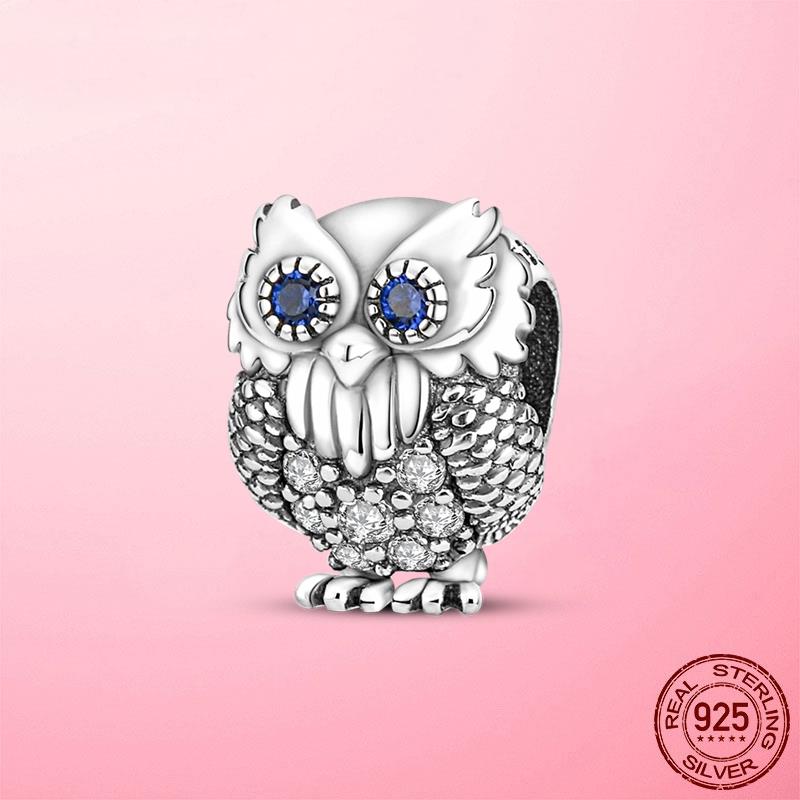 Authentic Design Owl Decorative Charms Genuine Copper Enamel Owl Nighthawk Charm Decorations Bead Elements Accessories Bracelets Metal Jewelry