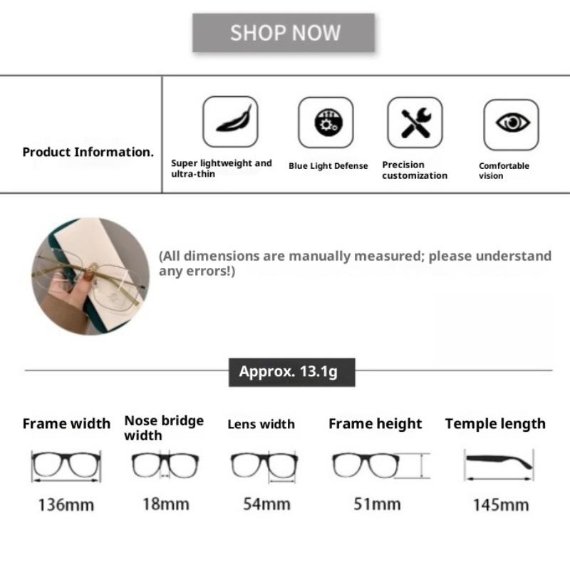 Big Frame Anti Blue Light Glasses Daily Vision Care Ultra-light TR+ Metal Glasses Frame Eyeglasses Women Men Anti-radiation