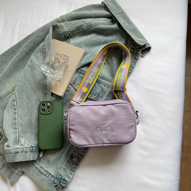 Simple Solid Color Letter Embroidery Women Casual Square Bag For Daily Use
