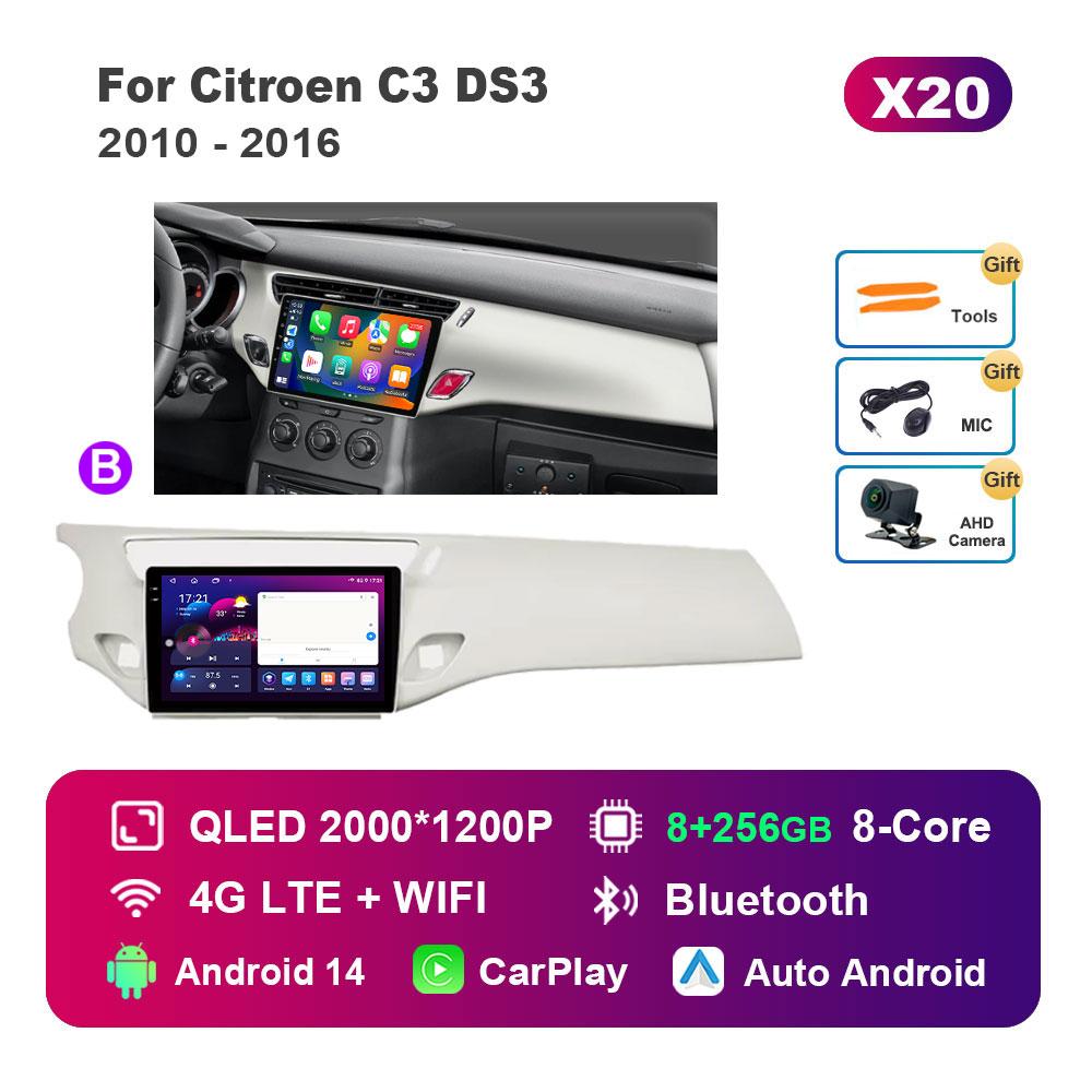 Car Video Multimedia Player DSP Stereo for Citroen C3 DS3 2010 - 2016 Android 14 System GPS Navi WiFi IPS Screen 4G Bluetooth